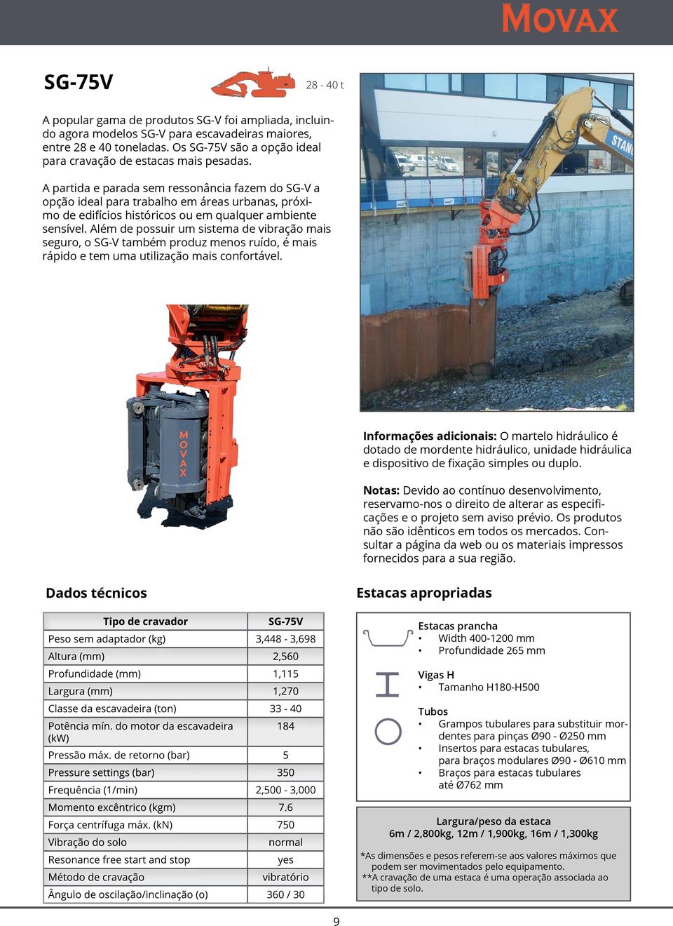 A partida e parada sem ressonância fazem do SG-V a opção ideal para trabalho em áreas urbanas, próximo de edifícios históricos ou em qualquer ambiente sensível.