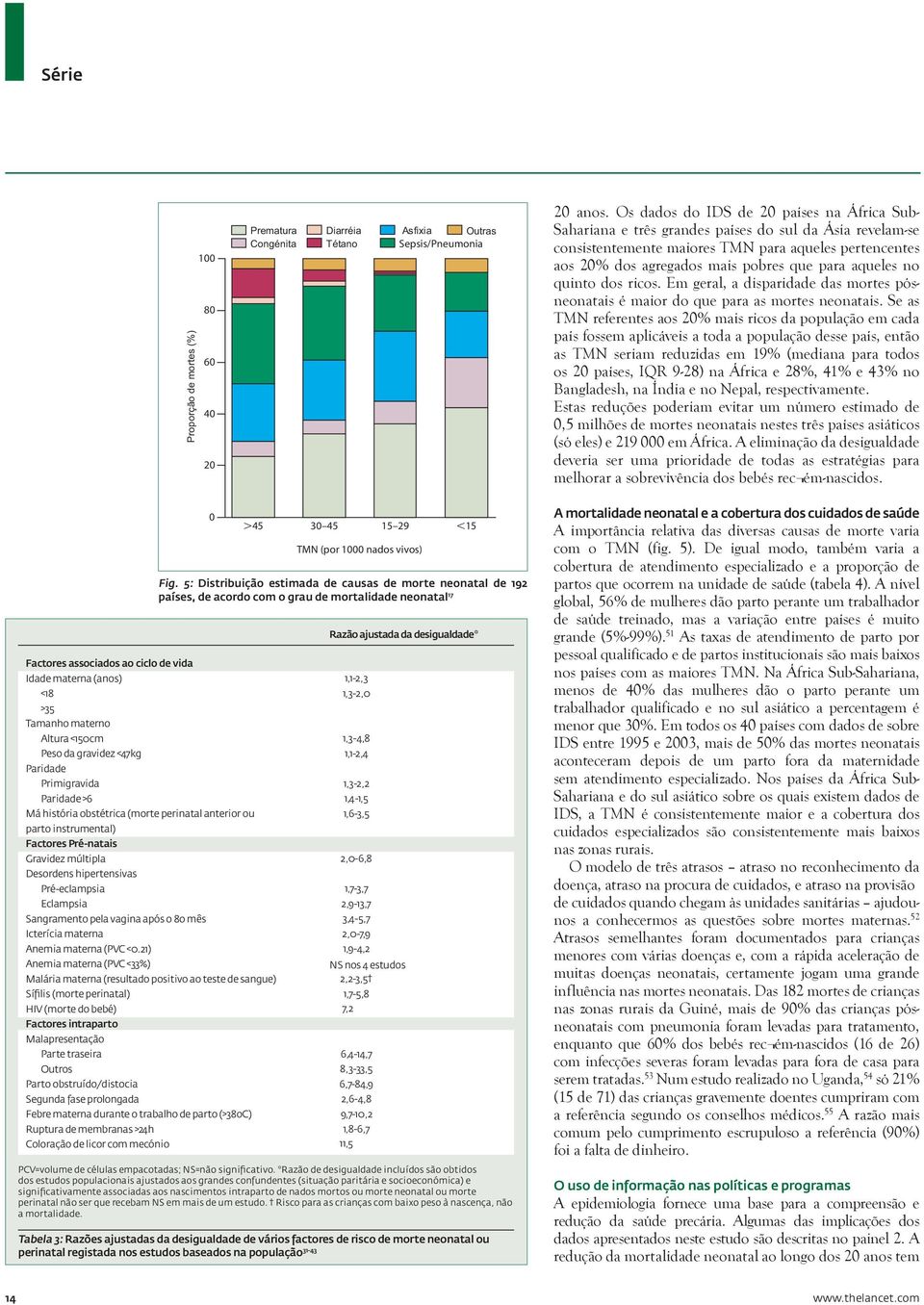 aqueles no quinto dos ricos. Em geral, a disparidade das mortes pósneonatais é maior do que para as mortes neonatais.