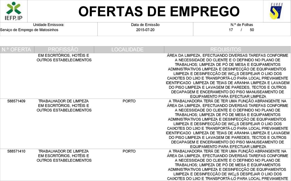 E DESINFECÇÃO DE EQUIPAMENTOS LIMPEZA E DESINFECÇÃO DE WC S DESPEJAR O LIXO DOS CAIXOTES DO LIXO E TRANSPORTÁ-LO PARA LOCAL PREVIAMENTE IDENTIFICADO LIMPEZA DE TEIAS DE ARANHA LIMPEZA E LAVAGEM DO