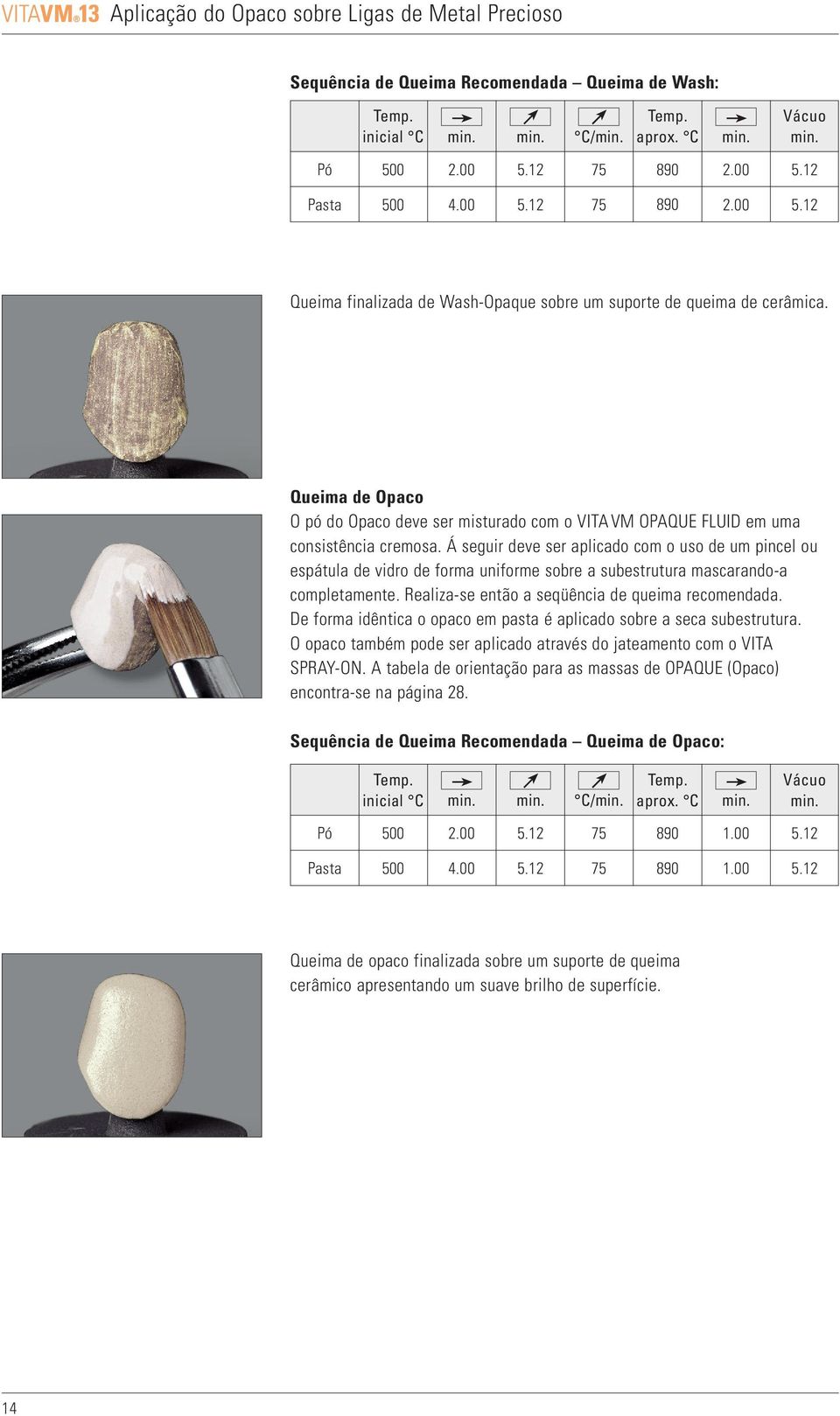 Queima de Opaco O pó do Opaco deve ser misturado com o VITA VM OPAQUE FLUID em uma consistência cremosa.