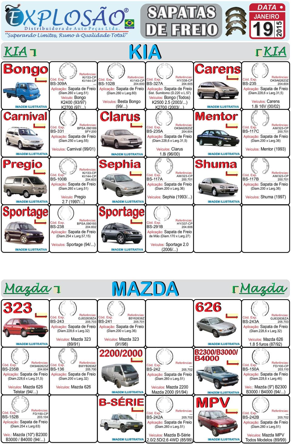 8i (96/00) Veículos: Mentor (93) Sephia Shuma BS-117A AM/323-CP 200.701 BS-117B 2.7 (97/...) Sportage Veículos: Sephia (93/...) Veículos: Shuma (97) Sportage BS-238 BPSA.0903 204.