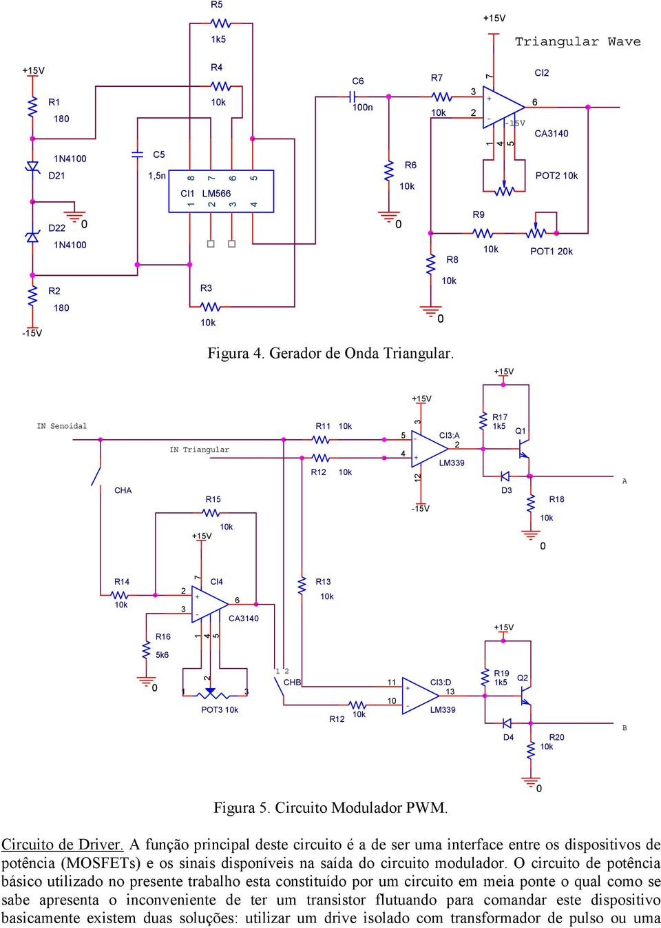 A função principal deste circuito é a de ser uma interface entre os dispositivos de potência (MOSFEs) e os sinais disponíveis na saída do circuito modulador.