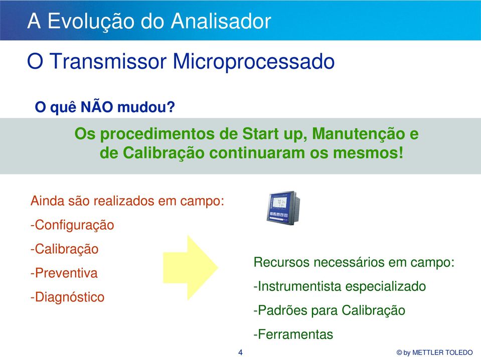 Ainda são realizados em campo: -Configuração -Calibração -Preventiva -Diagnóstico