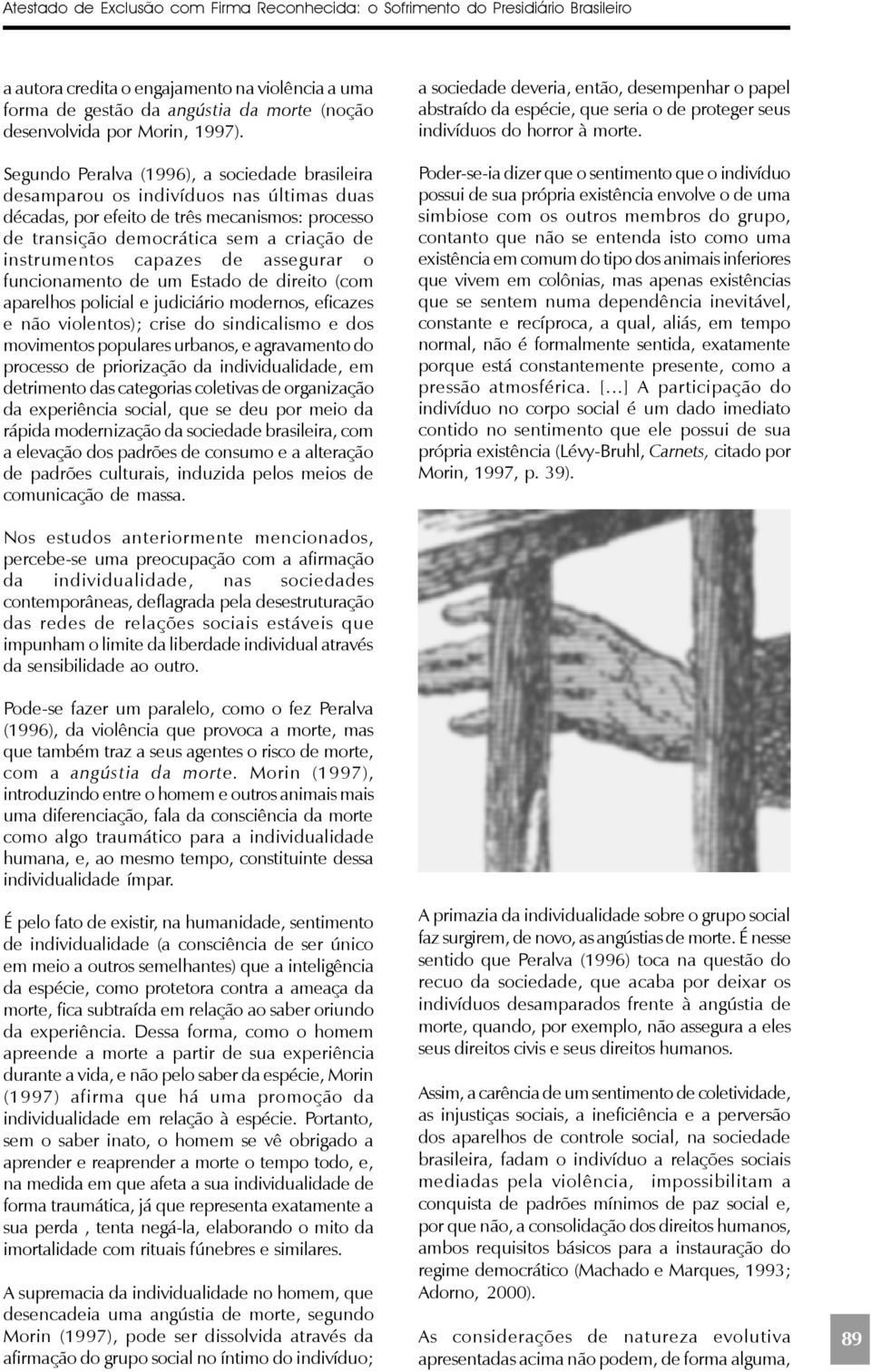 Segundo Peralva (1996), a sociedade brasileira desamparou os indivíduos nas últimas duas décadas, por efeito de três mecanismos: processo de transição democrática sem a criação de instrumentos