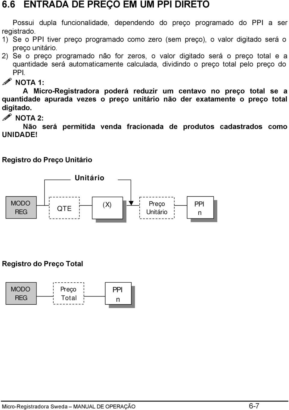 2) Se o preço programado não for zeros, o valor digitado será o preço total e a quantidade será automaticamente calculada, dividindo o preço total pelo preço do PPI.