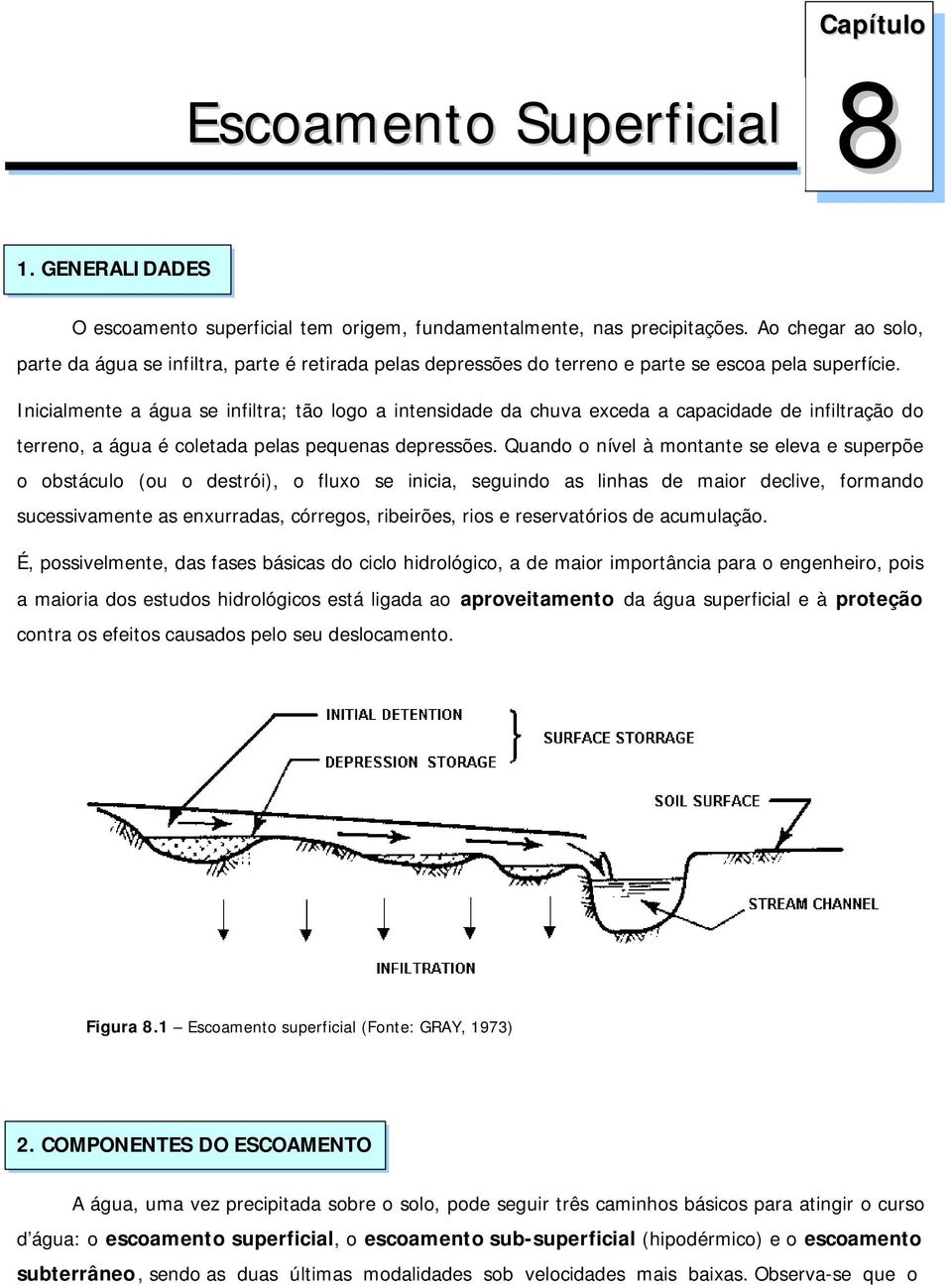 Inicialmente a água se infiltra; tão logo a intensidade da chuva exceda a capacidade de infiltração do terreno, a água é coletada pelas pequenas depressões.