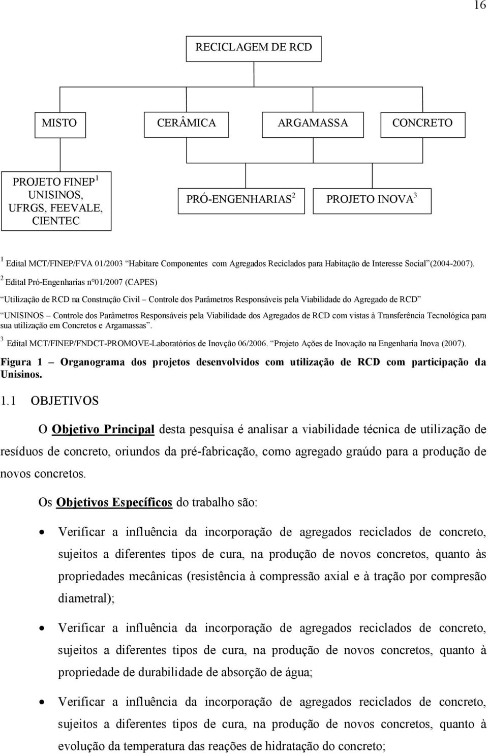 2 Edital Pró-Engenharias n 01/2007 (CAPES) Utilização de RCD na Construção Civil Controle dos Parâmetros Responsáveis pela Viabilidade do Agregado de RCD UNISINOS Controle dos Parâmetros Responsáveis