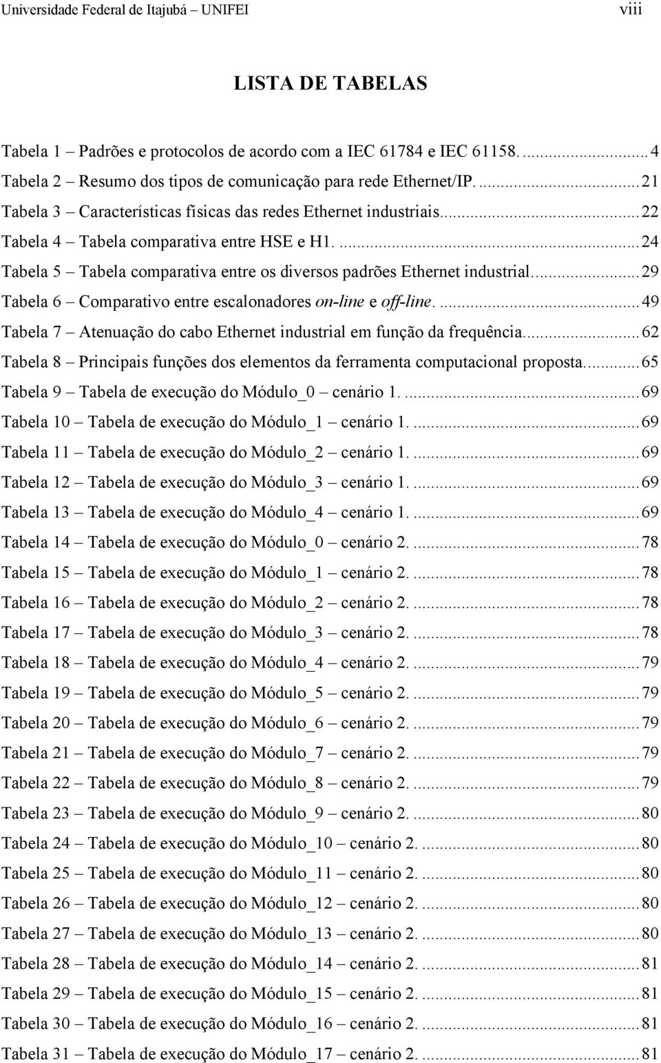 ..29 Tabela 6 Comparativo entre escalonadores on-line e off-line....49 Tabela 7 Atenuação do cabo Ethernet industrial em função da frequência.