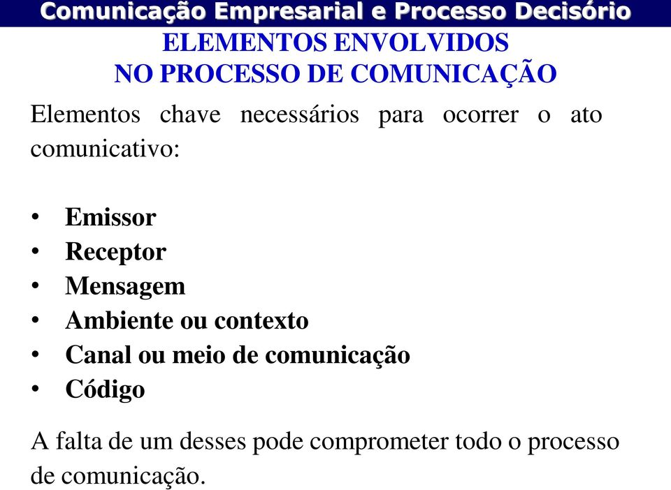 Mensagem Ambiente ou contexto Canal ou meio de comunicação Código