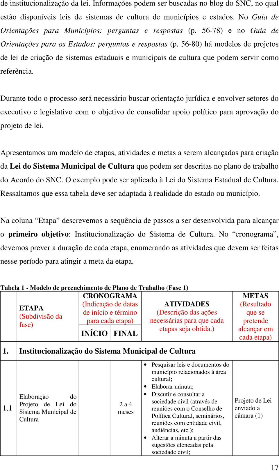 56-80) há modelos de projetos de lei de criação de sistemas estaduais e municipais de cultura que podem servir como referência.