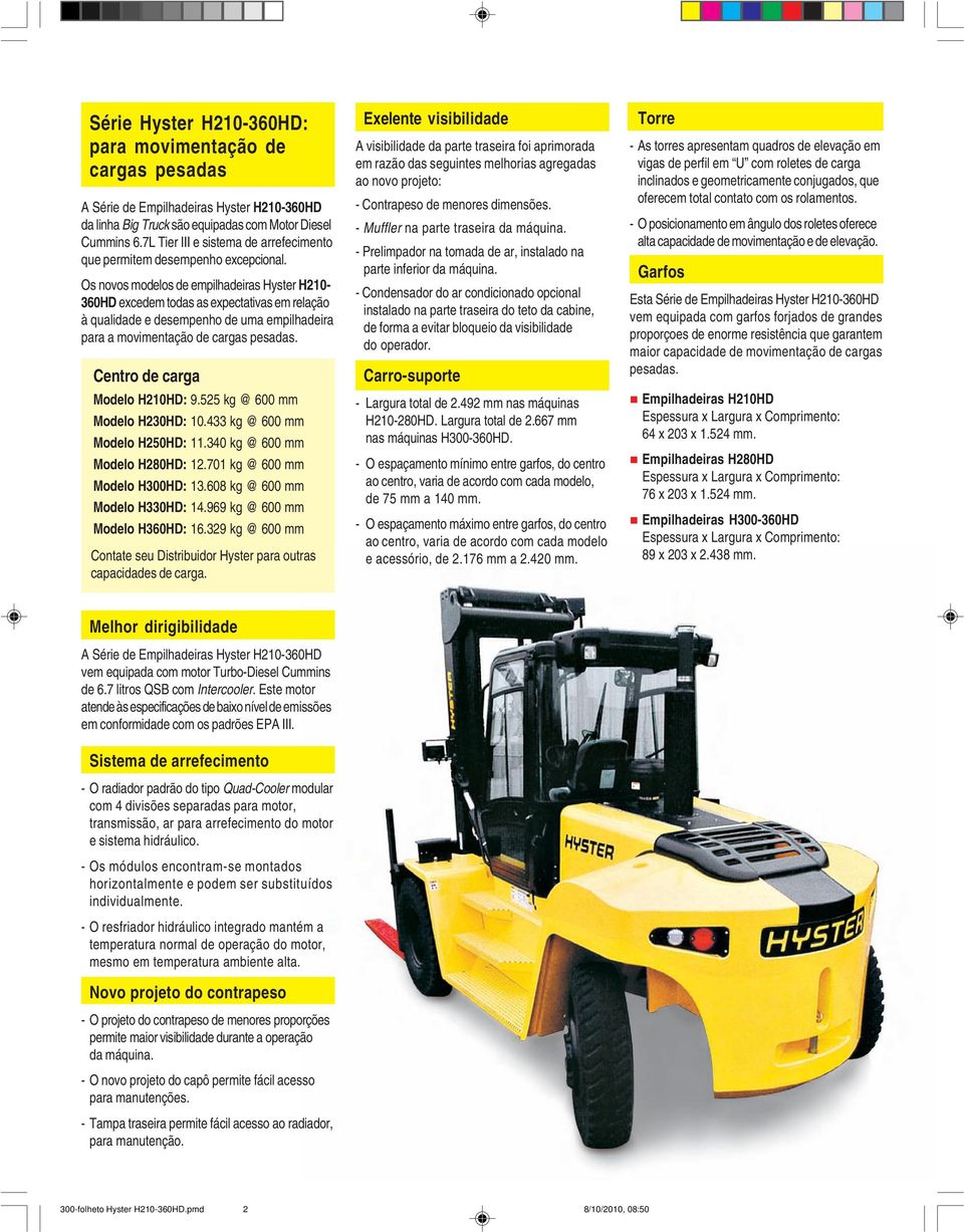 Os novos modelos de empilhadeiras Hyster H210-360HD excedem todas as expectativas em relação à qualidade e desempenho de uma empilhadeira para a movimentação de cargas pesadas.