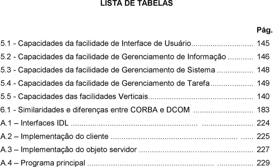 4 - Capacidades da facilidade de Gerenciamento de Tarefa... 149 5.5 - Capacidades das facilidades Verticais... 140 6.