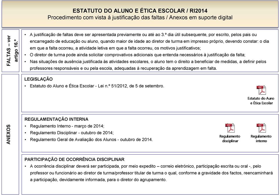 atividade letiva em que a falta ocorreu, os motivos justificativos; O diretor de turma pode ainda solicitar comprovativos adicionais que entenda necessários à justificação da falta; Nas situações de