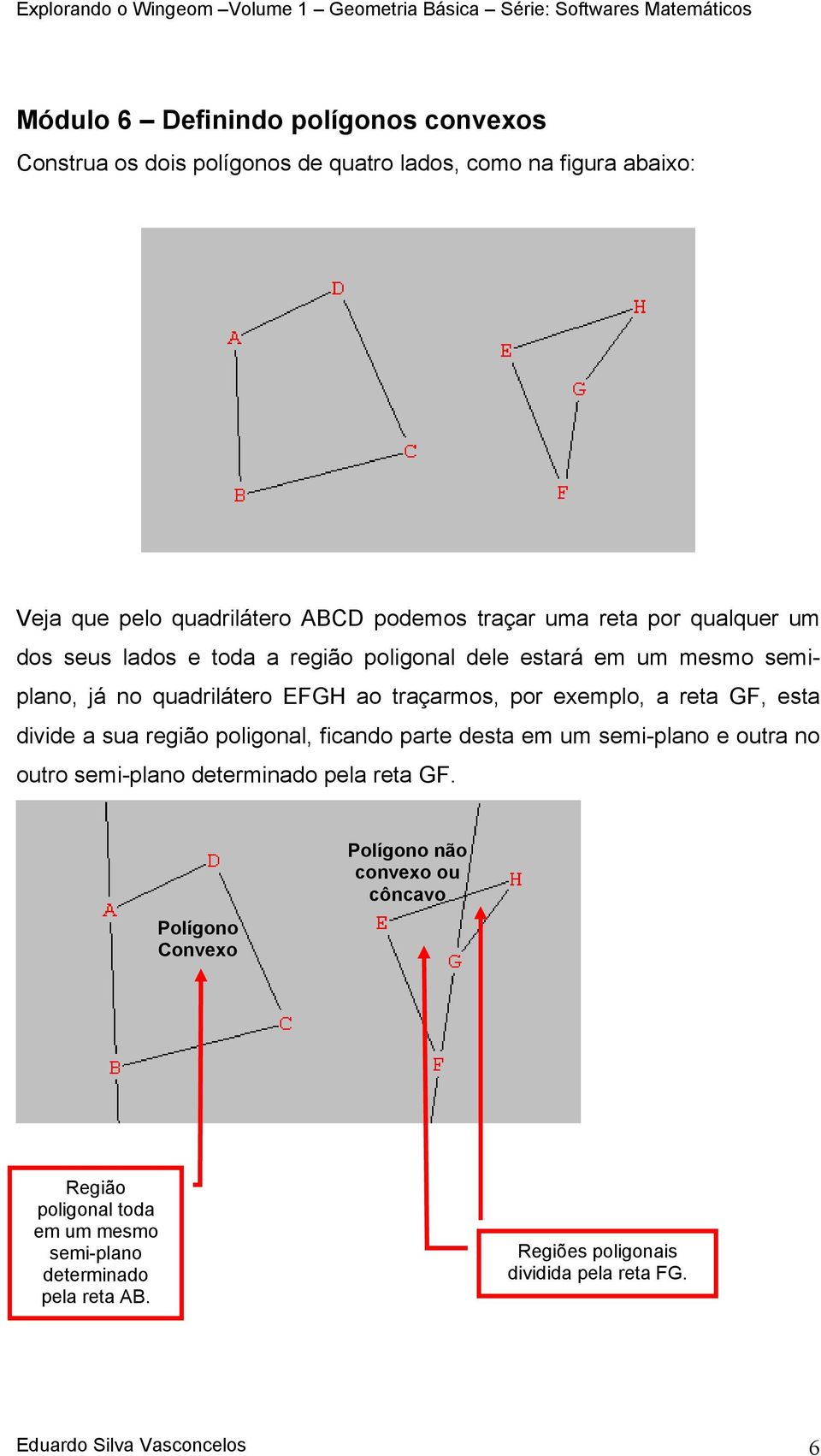 GF, esta divide a sua região poligonal, ficando parte desta em um semi-plano e outra no outro semi-plano determinado pela reta GF.