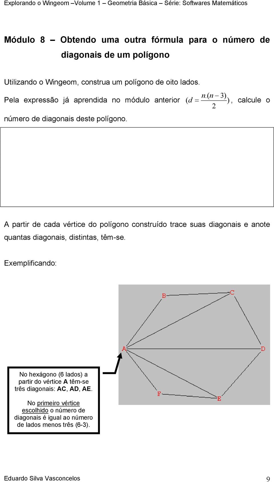 ( n 3) Pela expressão já aprendida no módulo anterior ( d = ), calcule o 2 número de diagonais deste polígono.