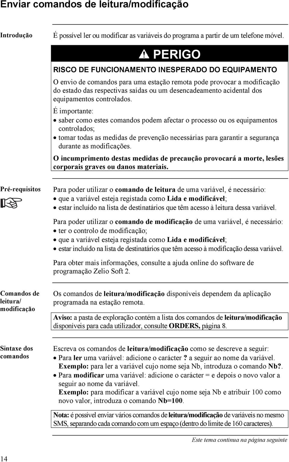 É importnte: ser omo estes omnos poem fetr o proesso ou os equipmentos ontrolos; tomr tos s meis e prevenção neessáris pr grntir segurnç urnte s moifições.