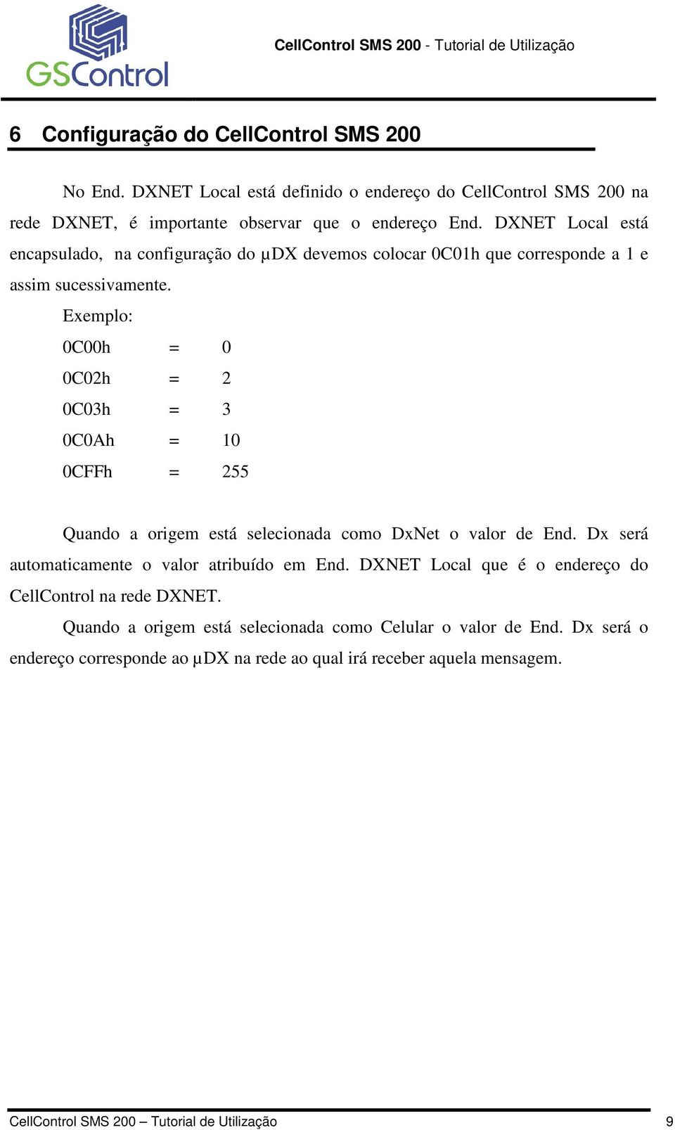 Exemplo: 0C00h = 0 0C02h = 2 0C03h = 3 0C0Ah = 10 0CFFh = 255 Quando a origem está selecionada como DxNet o valor de End. Dx será automaticamente o valor atribuído em End.