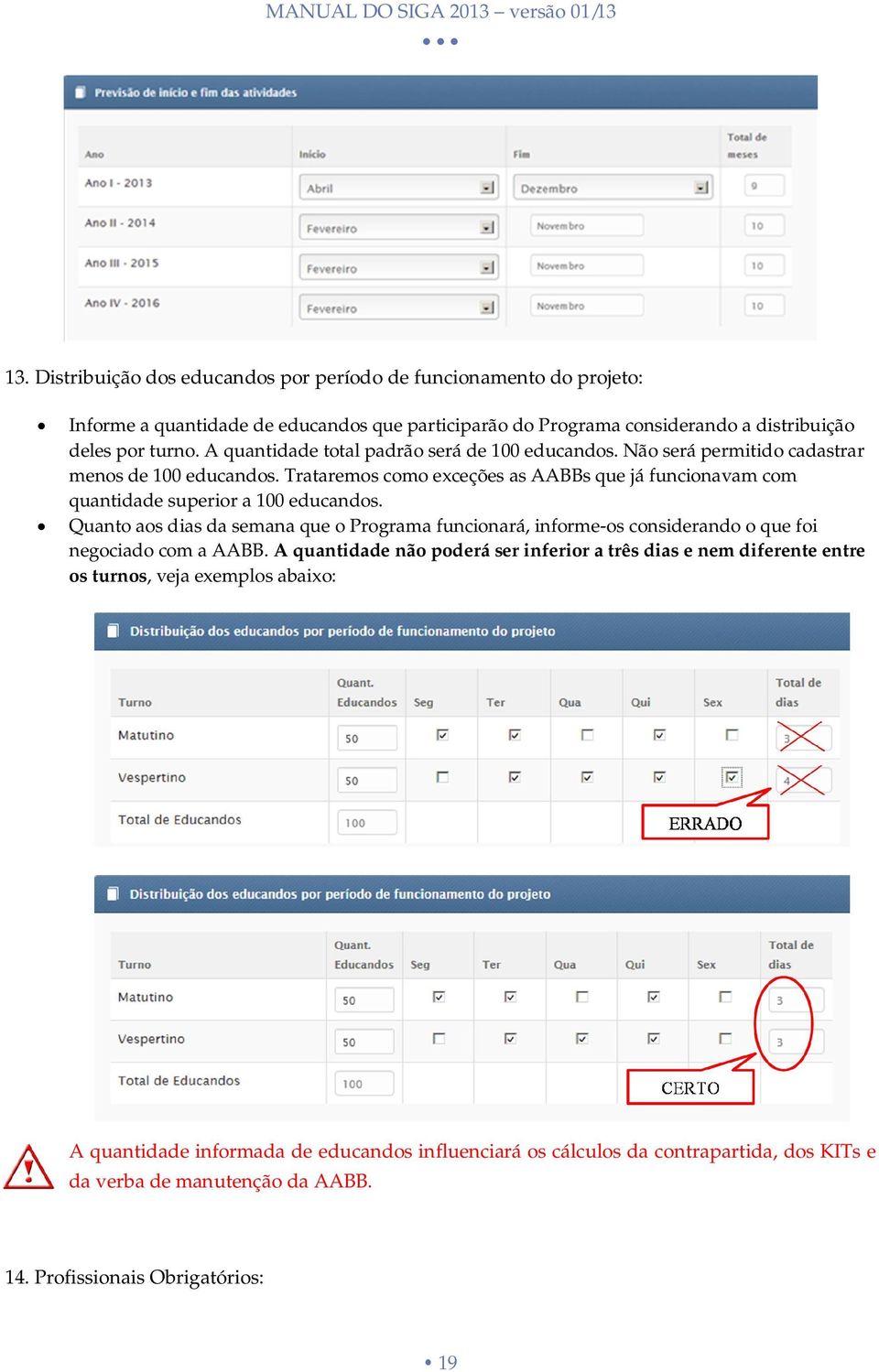 Trataremos como exceções as AABBs que já funcionavam com quantidade superior a 100 educandos.