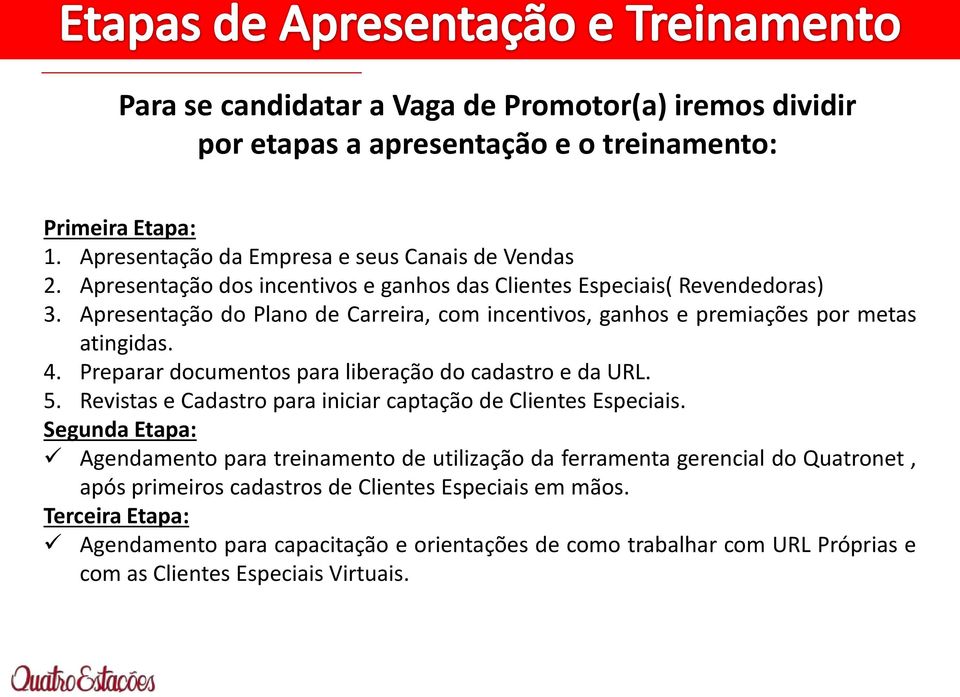 Preparar documentos para liberação do cadastro e da URL. 5. Revistas e Cadastro para iniciar captação de Clientes Especiais.