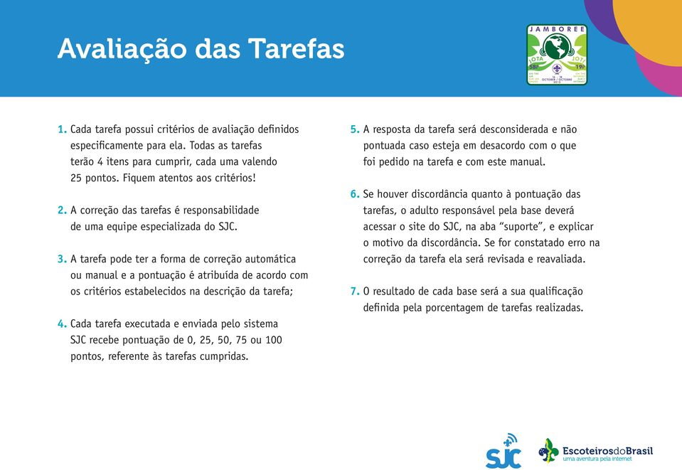 A tarefa pode ter a forma de correção automática ou manual e a pontuação é atribuída de acordo com os critérios estabelecidos na descrição da tarefa; 4.