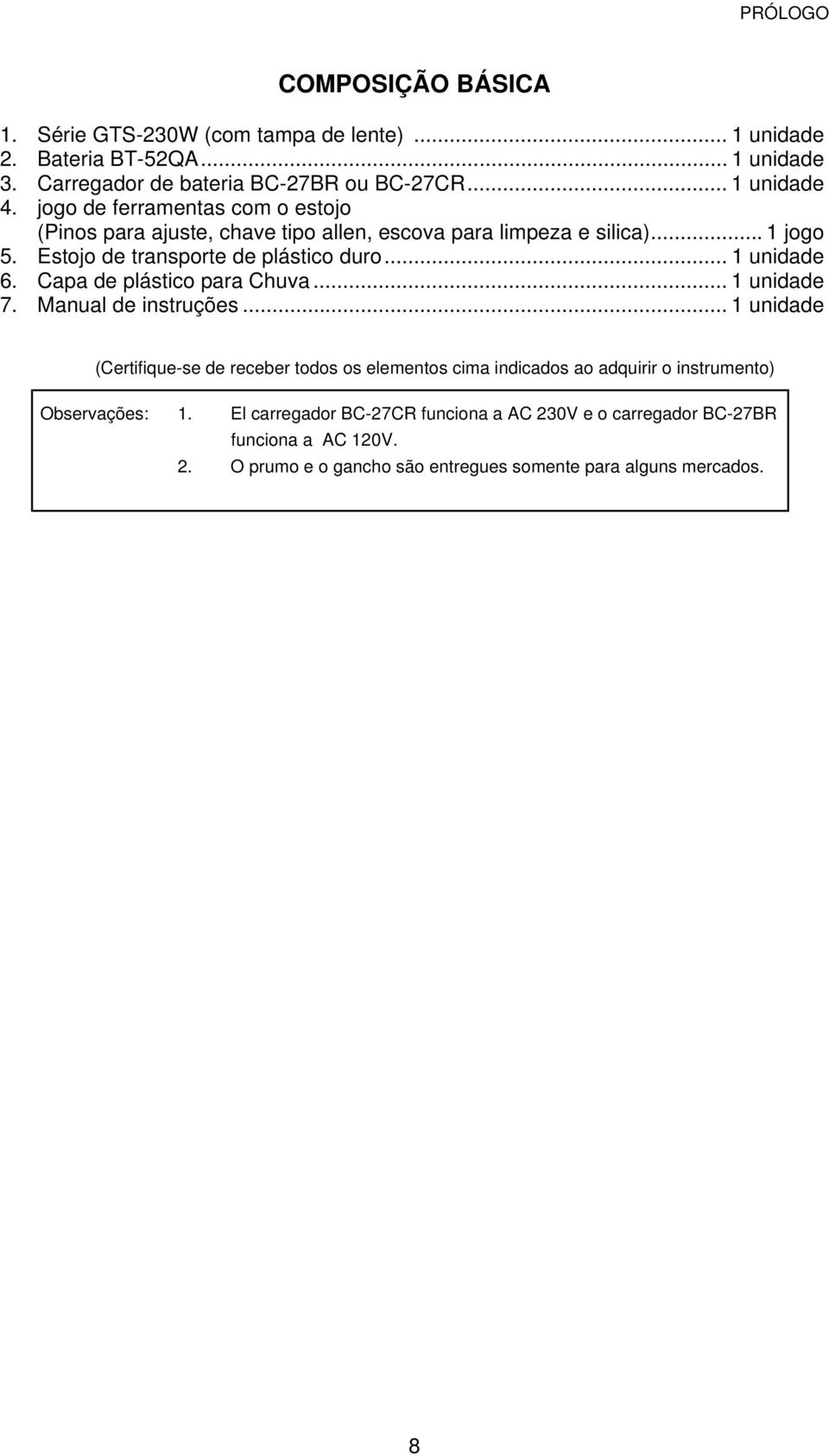 Capa de plástico para Chuva... 1 unidade 7. Manual de instruções.