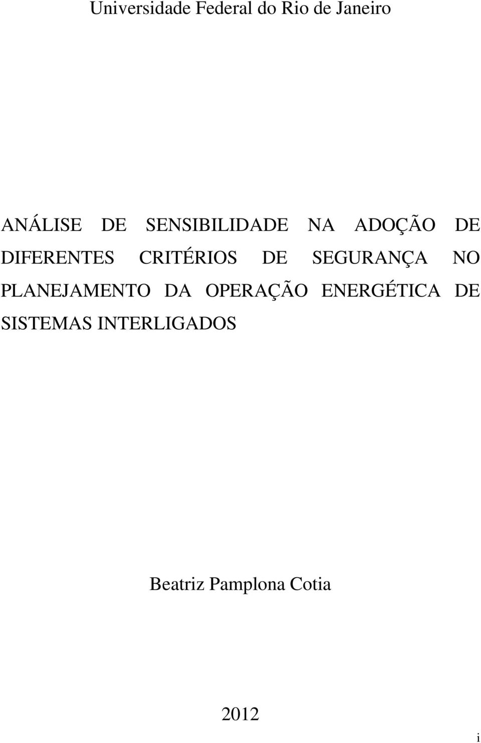 SEGURANÇA NO PLANEJAMENTO DA OPERAÇÃO ENERGÉTICA