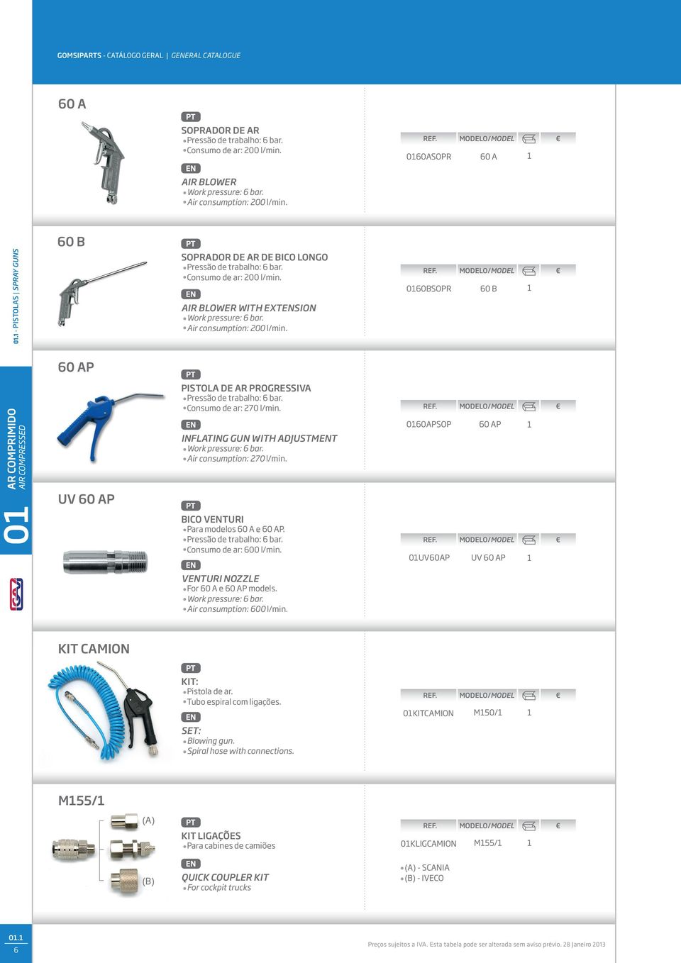 Consumo de ar: 270 l/min. INFLATING GUN WITH ADJUSTMENT Work pressure: 6 bar. Air consumption: 270 l/min. 060APSOP 60 AP 0 BICO VENTURI Para modelos 60 A e 60 AP. Pressão de trabalho: 6 bar.