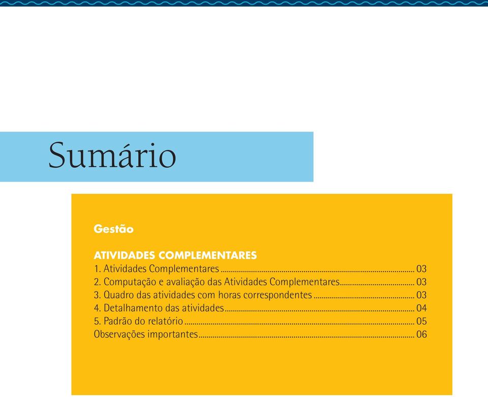 Quadro das atividades com horas correspondentes... 03 4.