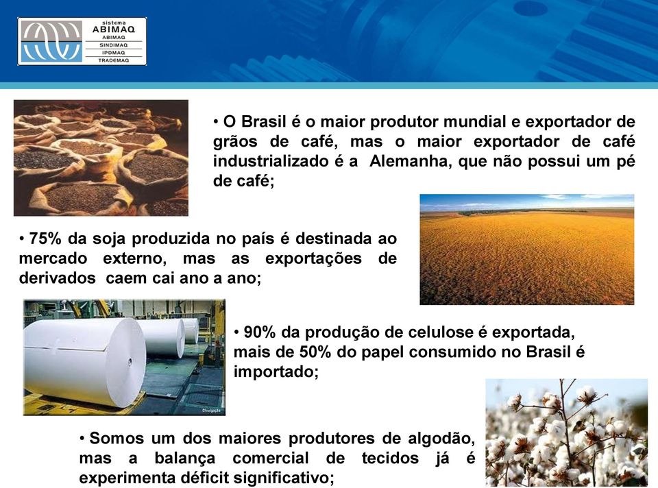 de derivados caem cai ano a ano; 90% da produção de celulose é exportada, mais de 50% do papel consumido no Brasil é