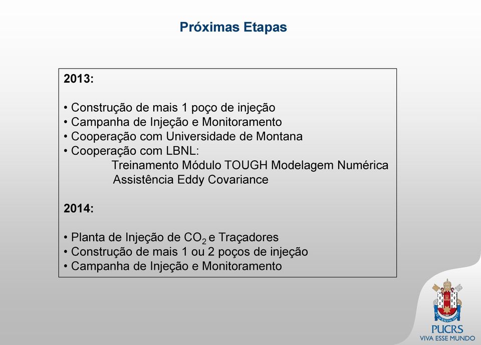 Módulo TOUGH Modelagem Numérica Assistência Eddy Covariance 2014: Planta de Injeção de