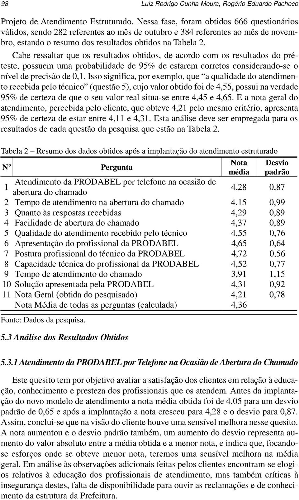 Cabe ressaltar que os resultados obtidos, de acordo com os resultados do préteste, possuem uma probabilidade de 95% de estarem corretos considerando-se o nível de precisão de 0,1.