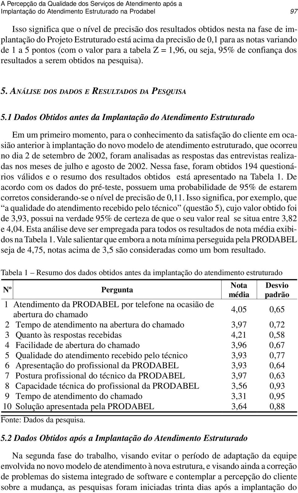 na pesquisa). 5. ANÁLISE DOS DADOS E RESULTADOS DA PESQUISA 5.