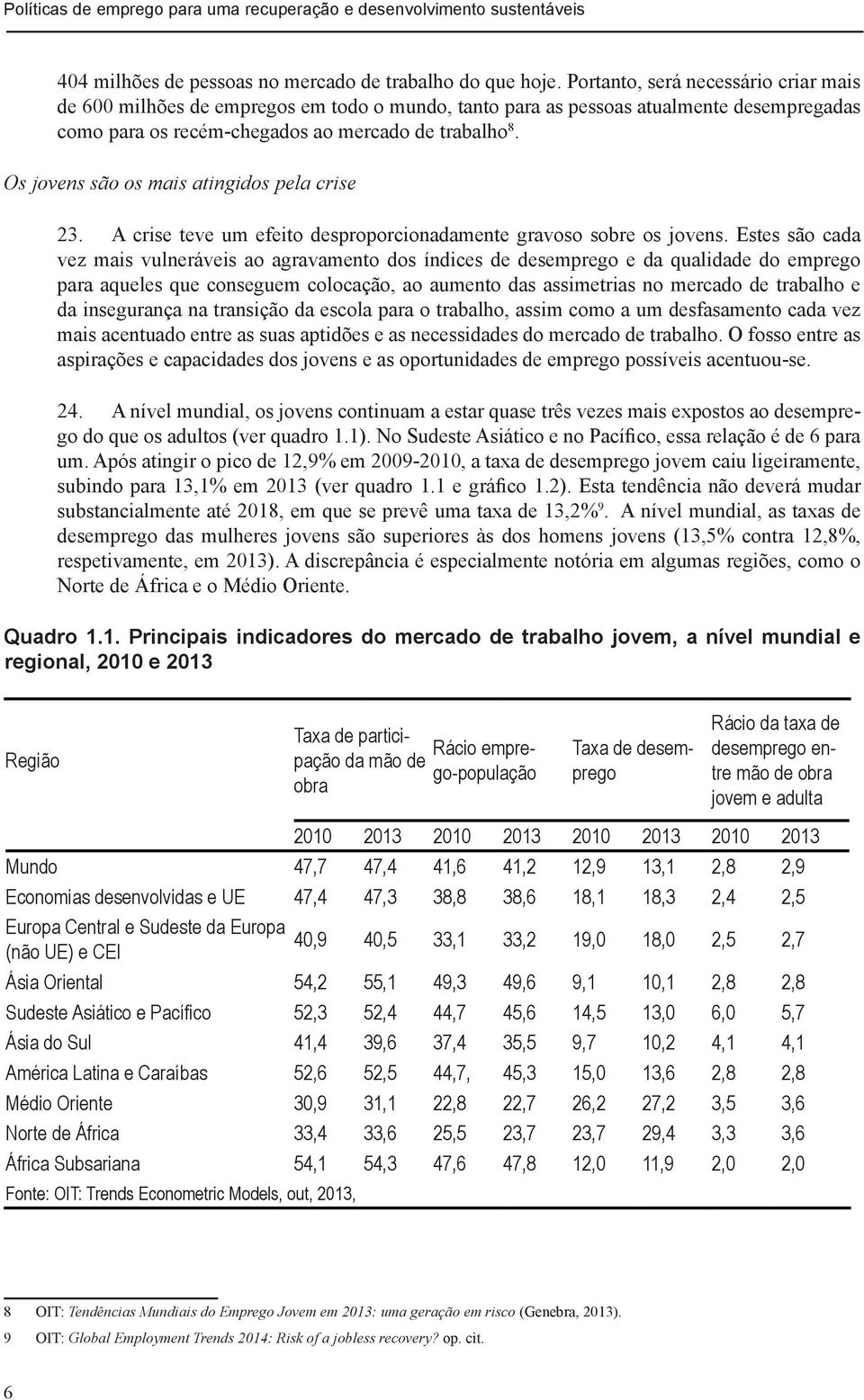 Os jovens são os mais atingidos pela crise 23. A crise teve um efeito desproporcionadamente gravoso sobre os jovens.