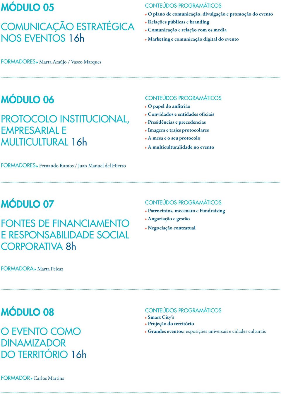 precedências Imagem e trajes protocolares A mesa e o seu protocolo A multiculturalidade no evento FORMADORES Fernando Ramos / Juan Manuel del Hierro MÓDULO 07 FONTES DE FINANCIAMENTO E