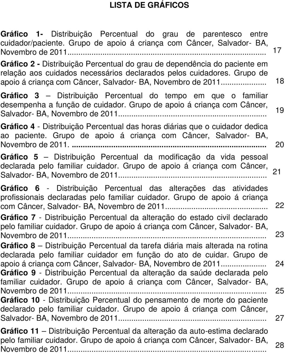 Grupo de apoio á criança com Câncer, Salvador- BA, Novembro de 2011... 18 Gráfico 3 Distribuição Percentual do tempo em que o familiar desempenha a função de cuidador.