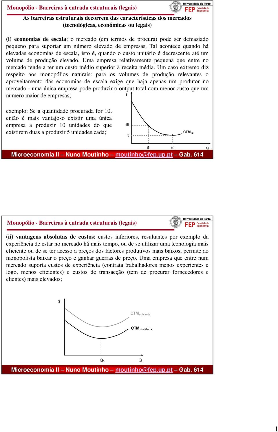 Tal acontece uando há elevadas economias de escala, isto é, uando o custo unitário é decrescente até um volume de produção elevado.