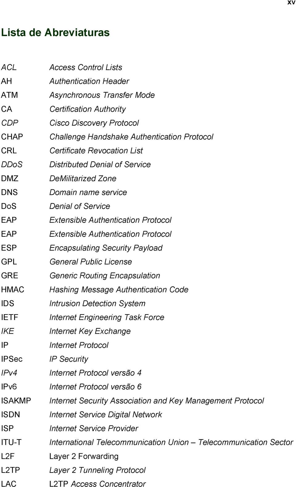 EAP Extensible Authentication Protocol ESP Encapsulating Security Payload GPL General Public License GRE Generic Routing Encapsulation HMAC Hashing Message Authentication Code IDS Intrusion Detection