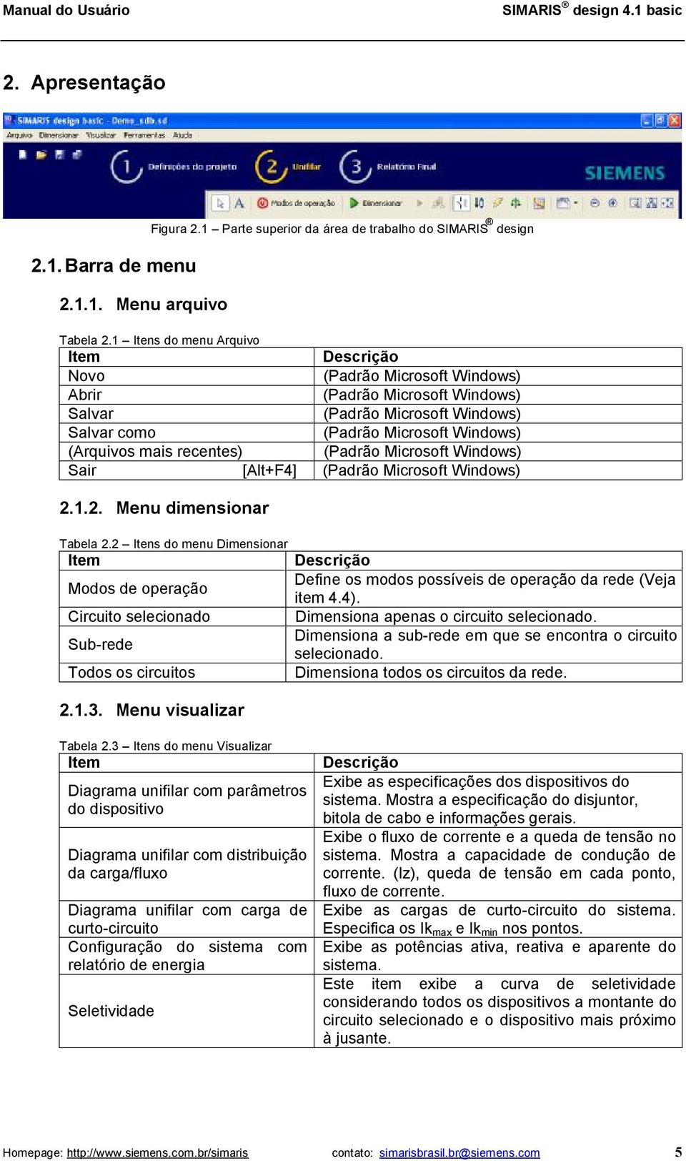 Microsoft Windows) Sair [Alt+F4] (Padrão Microsoft Windows) 2.1.2. Menu dimensionar Tabela 2.