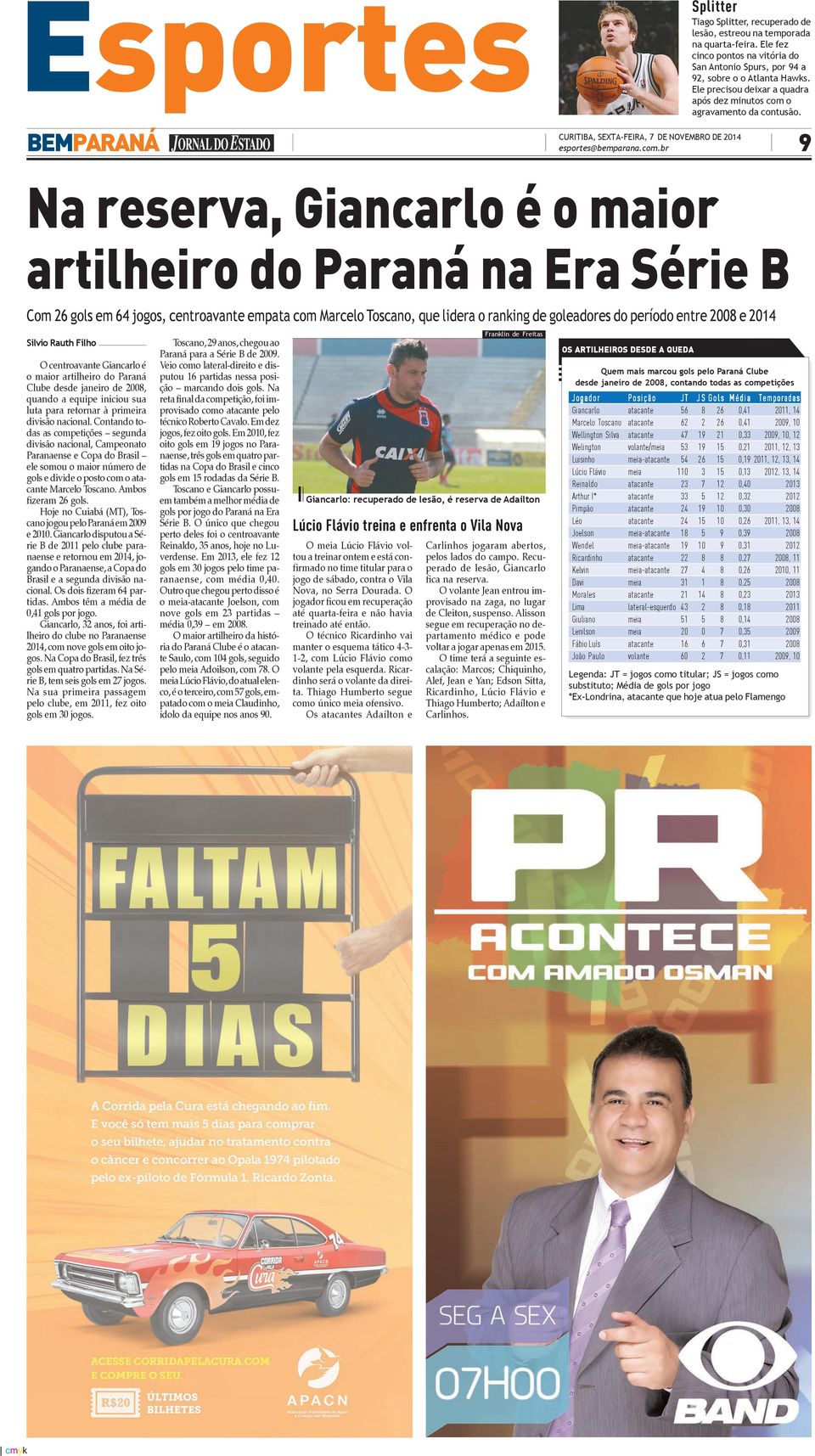 o agravamento da contusão. CURITIBA, SEXTA-FEIRA, 7 DE NOVEMBRO DE 2014 esportes@bemparana.com.