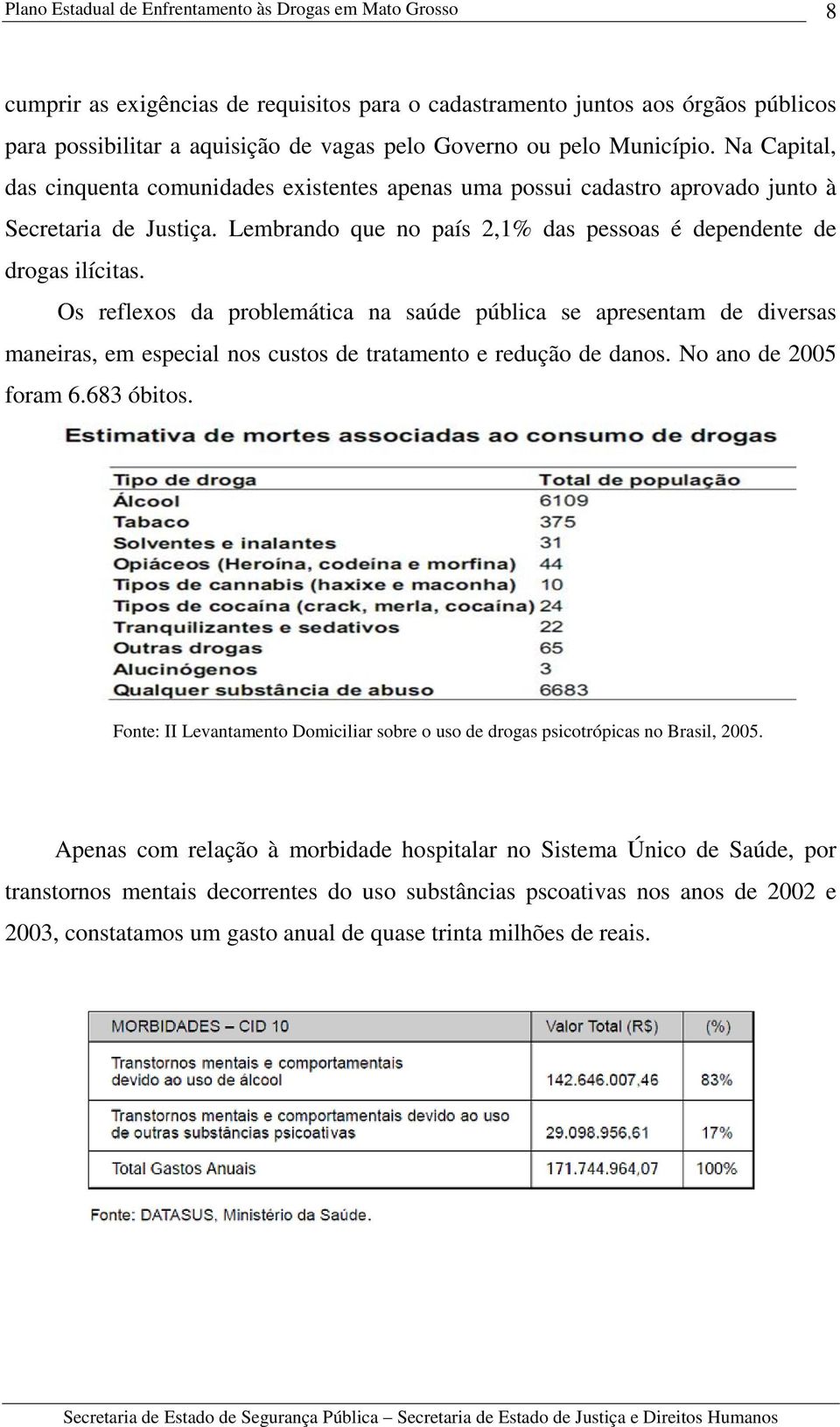 Os reflexos da problemática na saúde pública se apresentam de diversas maneiras, em especial nos custos de tratamento e redução de danos. No ano de 2005 foram 6.683 óbitos.