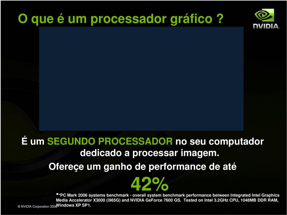 Ofereçe um ganho de performance de até 42% *PC Mark 2006 systems benchmark - overall system