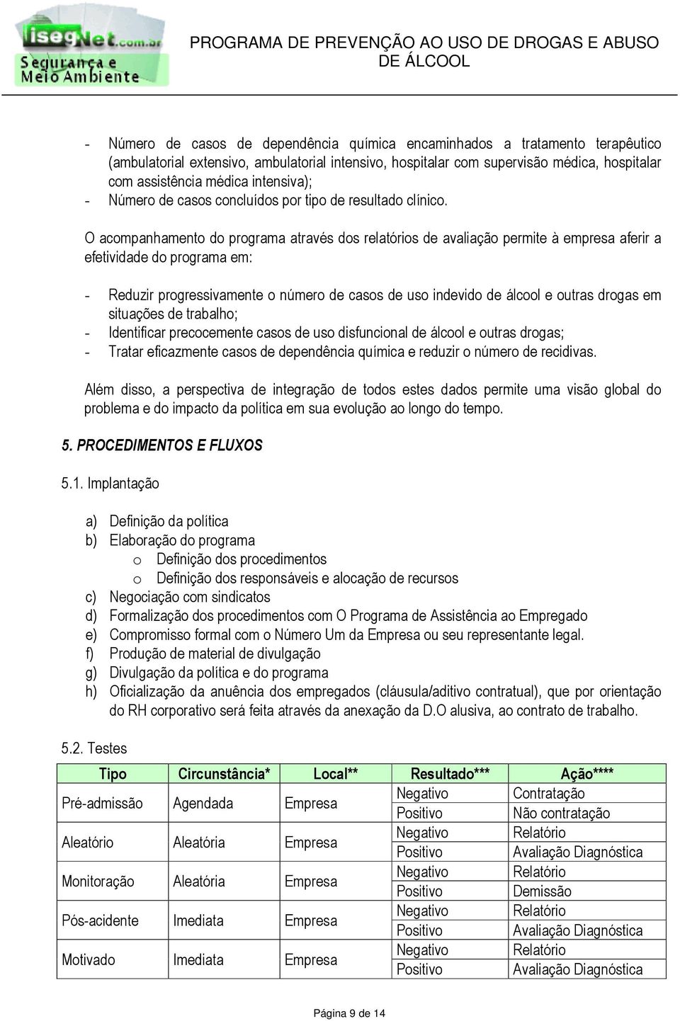 O acompanhamento do programa através dos relatórios de avaliação permite à empresa aferir a efetividade do programa em: - Reduzir progressivamente o número de casos de uso indevido de álcool e outras