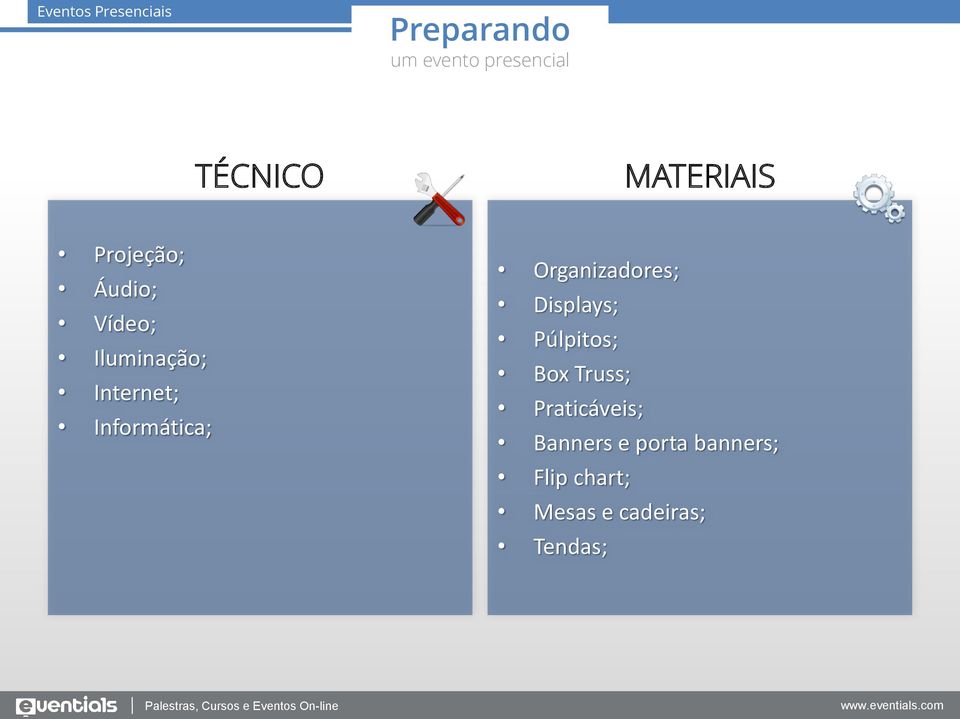 Informática; Organizadores; Displays; Púlpitos; Box Truss;