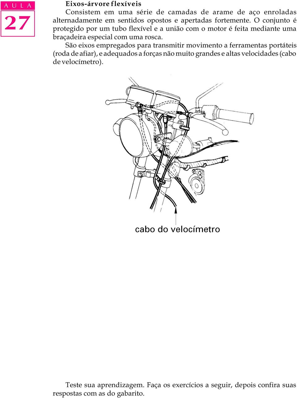 O conjunto é protegido por um tubo flexível e a união com o motor é feita mediante uma braçadeira especial com uma rosca.