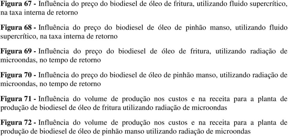 Influência do preço do biodiesel de óleo de pinhão manso, utilizando radiação de microondas, no tempo de retorno Figura 71 - Influência do volume de produção nos custos e na receita para a planta de