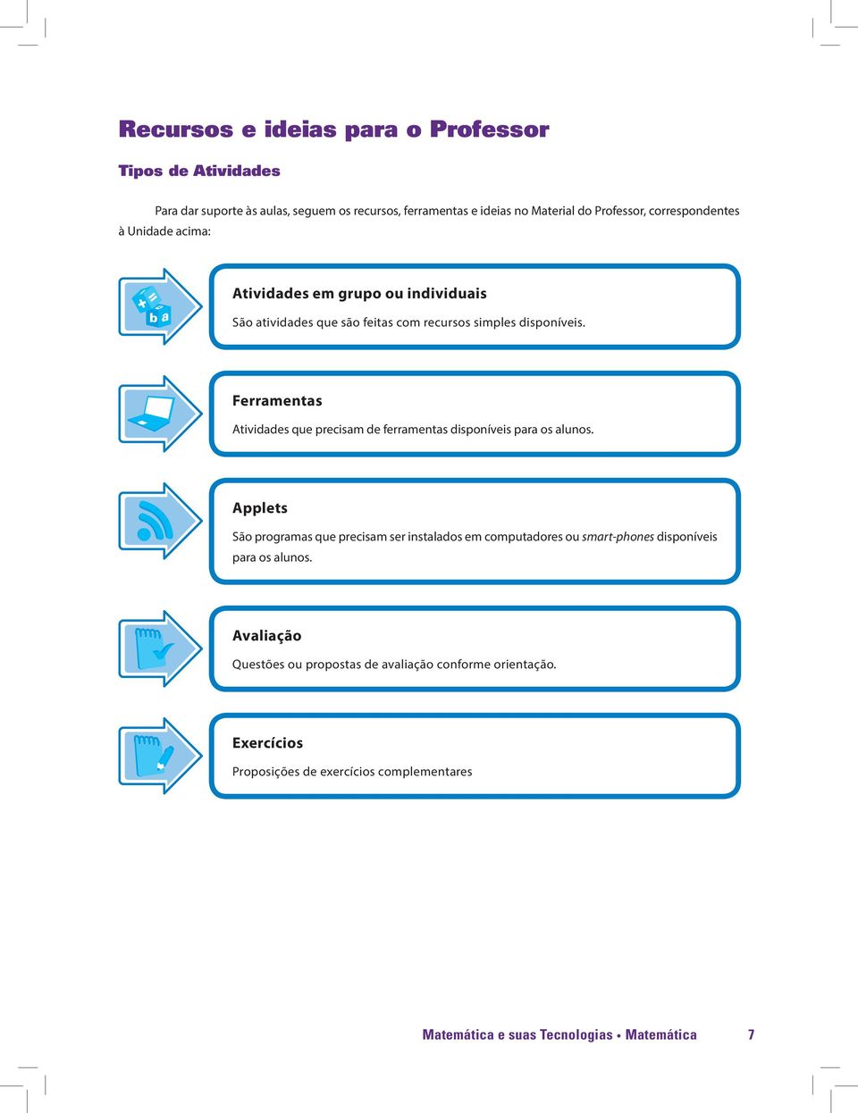 Ferramentas Atividades que precisam de ferramentas disponíveis para os alunos.