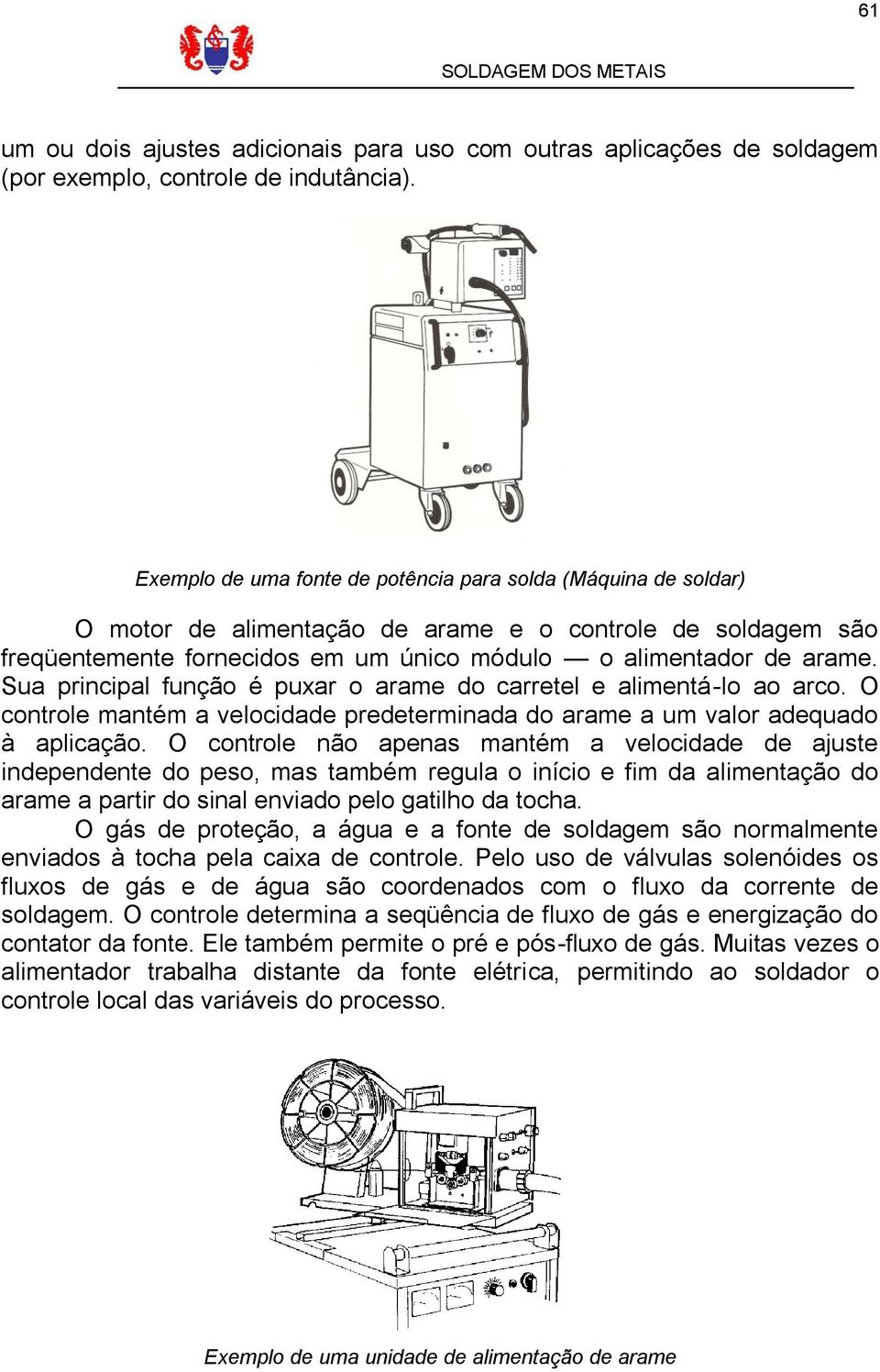 Sua principal função é puxar o arame do carretel e alimentá-lo ao arco. O controle mantém a velocidade predeterminada do arame a um valor adequado à aplicação.