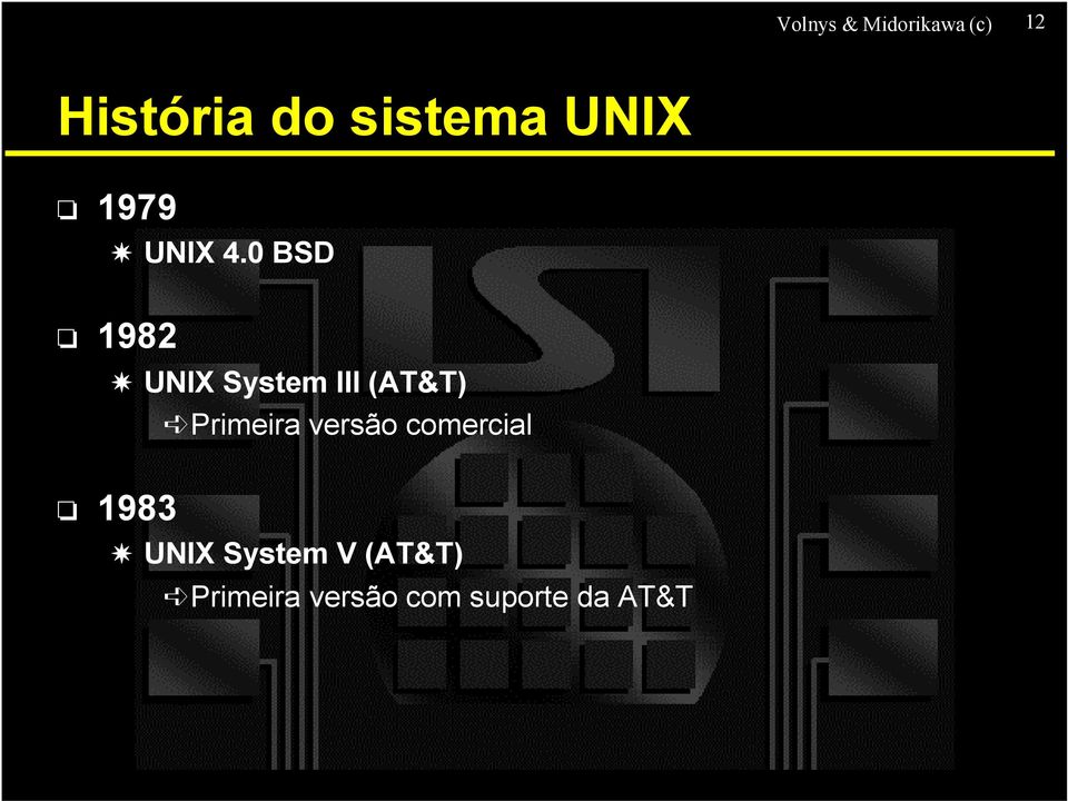 0 BSD 1982 UNIX System III (AT&T) Primeira