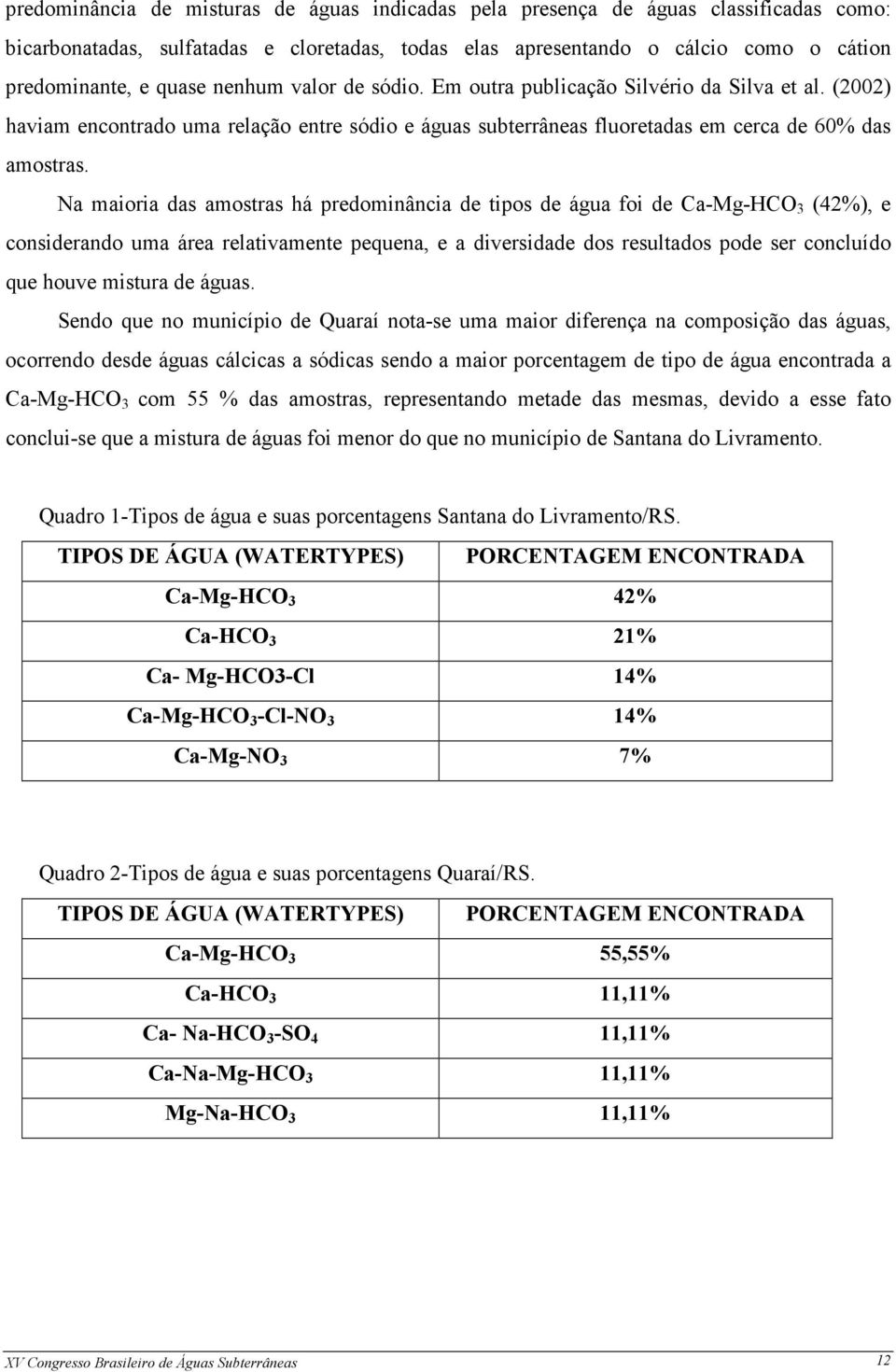 Na maioria das amostras há predominância de tipos de água foi de Ca-Mg-HCO 3 (42%), e considerando uma área relativamente pequena, e a diversidade dos resultados pode ser concluído que houve mistura