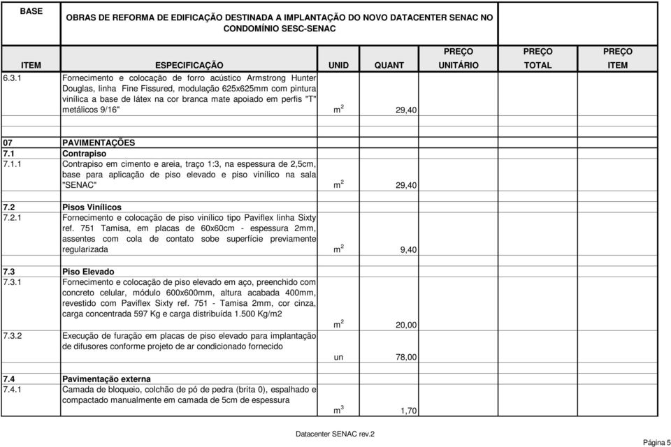 2 Pisos Vinílicos 7.2.1 Fornecimento e colocação de piso vinílico tipo Paviflex linha Sixty ref.